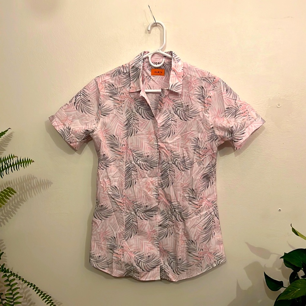 Pink and Grey Palm Floral Button Down